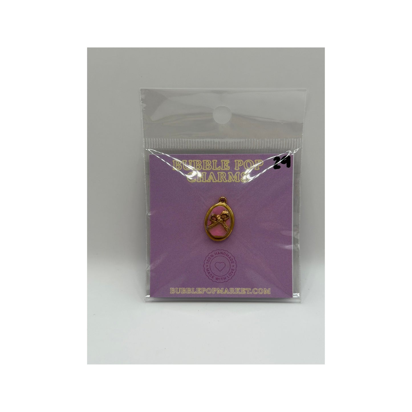 Golden Bow Cameo Charm - Pink & Gold Bow Oval Charm